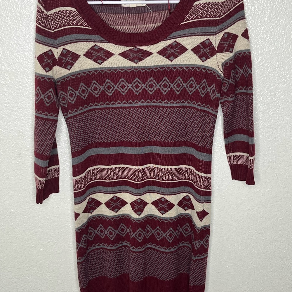 Women's Burgundy Patterned Mini Dress